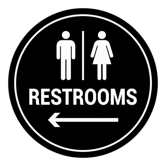 Signs Circle Restrooms Left Arrow Sign Size: 8 x 8 inch