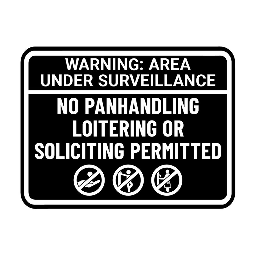 Signs Classic Framed Warning Area Under Surveillance No Panhandling