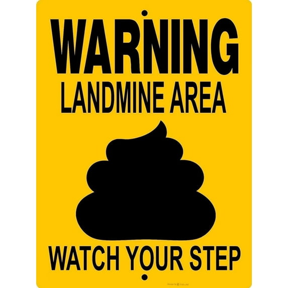 Signs Landmine Poop Warning Dogs Graphics Applied Landmine Metal Sign for Front Door Aluminum Sign Heavy Duty Metal Tin Sign Gift Notice Vintage Iron Signs Road Forest Farm Poster Plaque Wall Art Bar