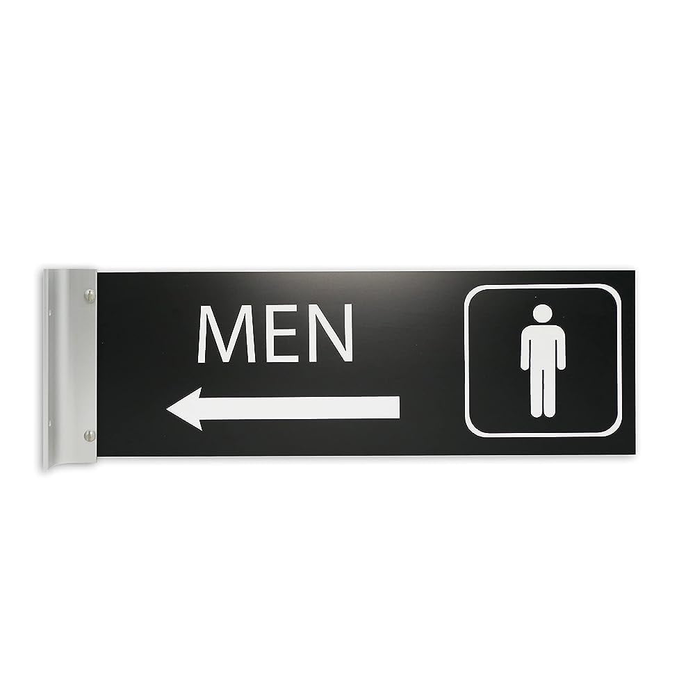Signs Men's Restroom Corridor Sign 4x12 inches Left Arrow Double Sided Projecting Hallway Sign