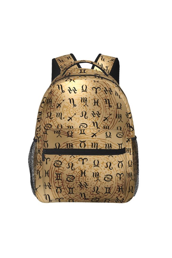 Signs Of Zodiac On Ethnic Backpack Casual College Bag Zipper Laptop Daypack Hiking Rucksack Travel