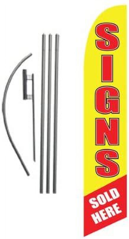 Signs Sold Here Advertising Feather Banner Swooper Flag Sign with Flag Pole Kit and Ground Stake