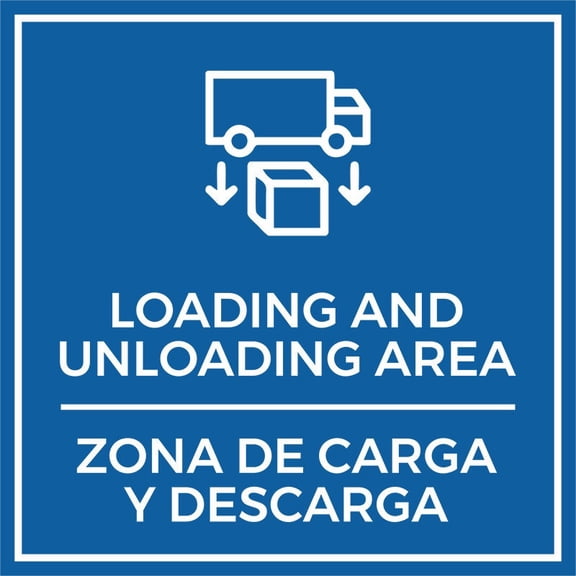 Signs Square Loading and Unloading Area Wall or Door Sign | Spanish Bilingual Warehouse Signs Size: 12 inch x 12 inch
