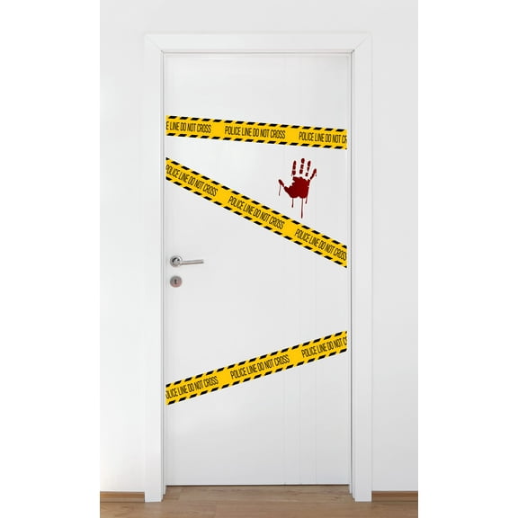 Signs Wall Decal Vibrant Bloody Handprint with Crime Scene Yellow Tape Bedroom Wall Decal for Boys Cute Themed Room Dcor - Size: 36 In x 80 In