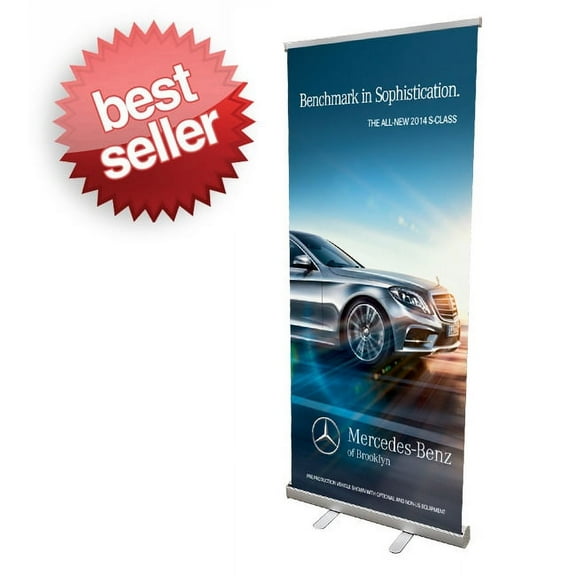 Signworld 33" Retractable Roll Up Banner Stand Display - Great for Trade Shows or Business Advertising!