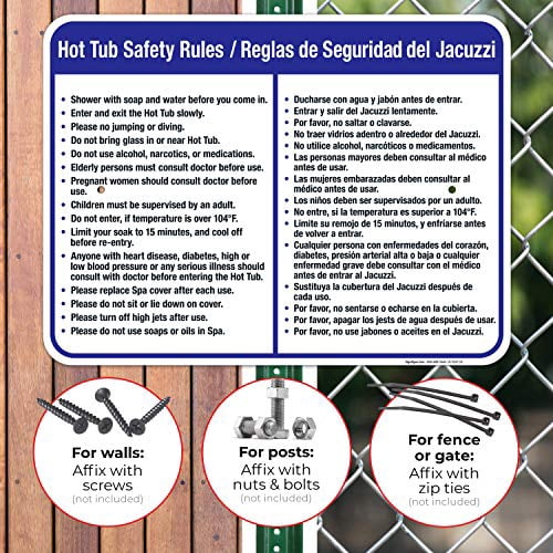 Sigo Signs Hot Tub Safety Rules Sign, Bilingual English Spanish, 18x24 ...