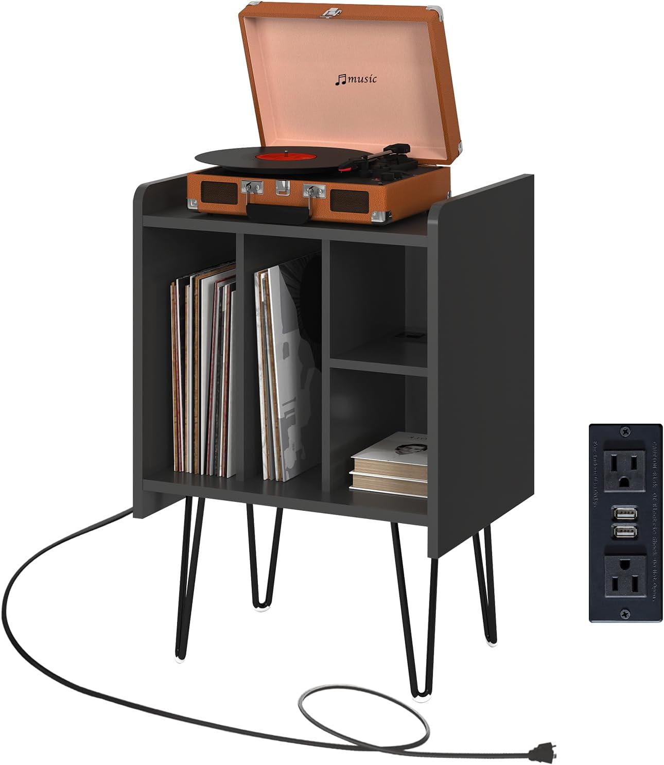 Sigoryi 2-Shelf Record Storage Cabinet, Audio Record Rack 2 Floor Sliding Door Audio Record Rack Stands with USB Interface for Living Room Bedroom(W18.1 x D13.8 x H26.4) - image 1 of 7