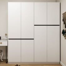 Sigoryi Freestanding Armoire Wardrobe & Cabinet: Four-Door Modern Handle-Free Segmented Wardrobe with Ample Storage Space, Modern Wardrobe Closet for Bedroom(White, W63" x D20.5" x H74")