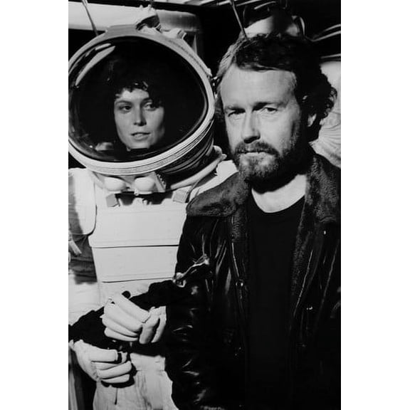 Sigourney Weaver in Alien in space suit on set with James Cameron 24x36 Poster