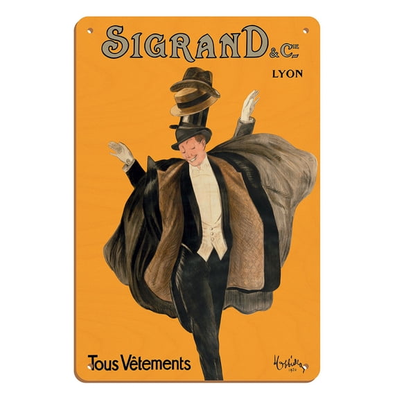 Sigrand & Co. - Men’s Clothing (Tous Vétements) - Vintage French Advertising Poster by Leonetto Cappiello c.1920 - 8 x 12 inch Vintage Wood Art Sign
