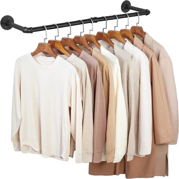 Sigrena 38.4" Pipe Clothes Rack Heavy Duty Industrial Wall Mounted Garment Rack Clothes Hanging Rod Bar for Laundry Room,Black