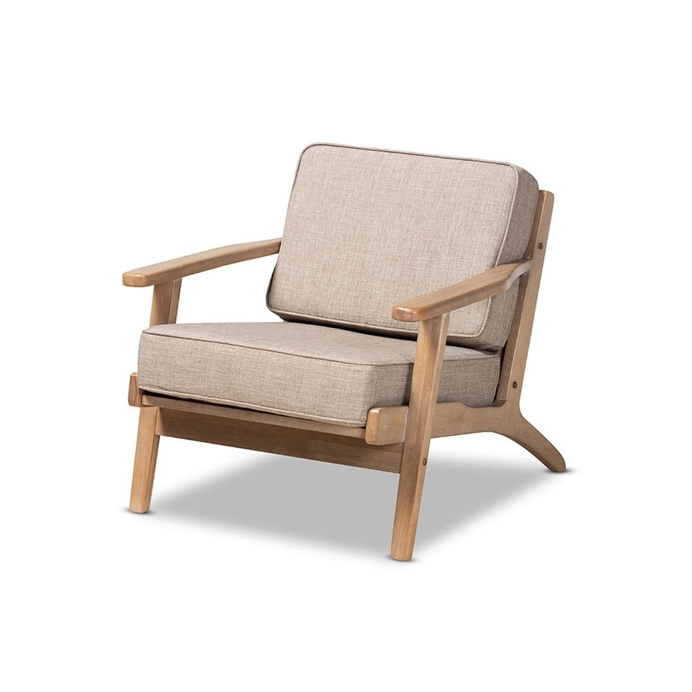 Mid-Century Modern Faux Leather Brown Wood Accent Chair