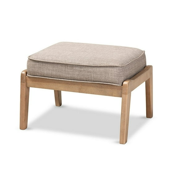 Sigrid Mid-Century Modern Light Grey Fabric Upholstered Antique Oak Finished Wood Ottoman