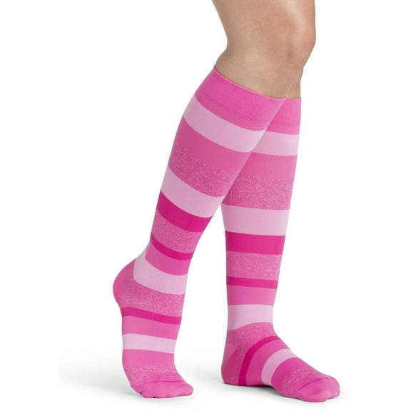 Sigvaris Well Being 143 Women's Microfiber Shades 15-20 Knee High Compression Socks Pink Stripe C