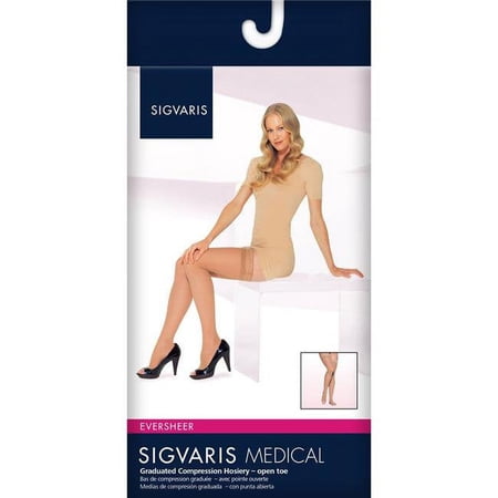 Sigvaris  15-20 mmHg Womens Eversheer Open Toe Thigh High Compression Stocking, Cafe - Medium-Long