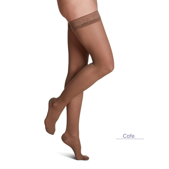 Sigvaris Style 782 Sheer 20-30 Closed Toe Thigh High Compression Stockings w/Grip Top Cafe LL Long