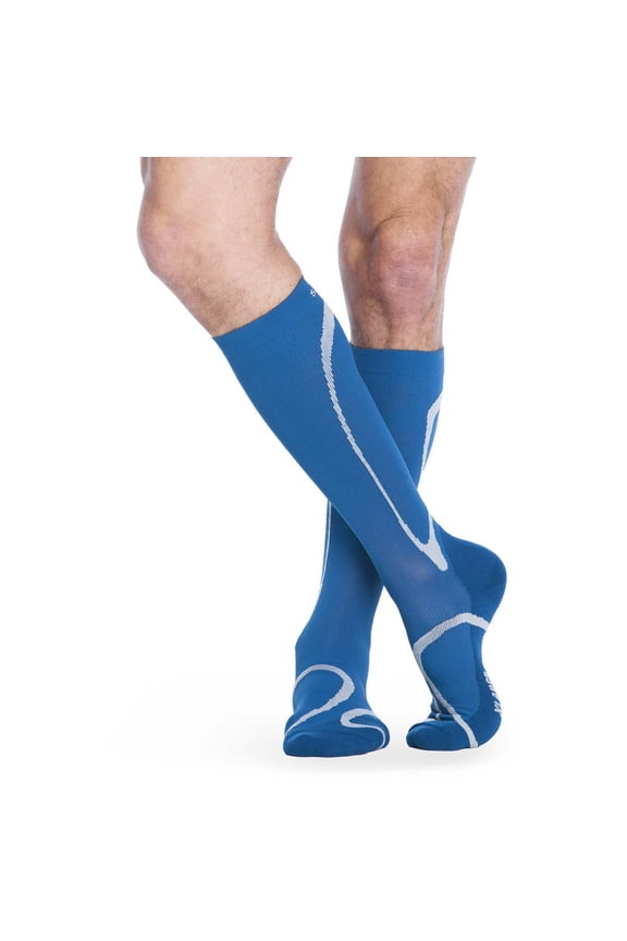 Sigvaris 412CMS62 Medium Ankle Short Leg Closed Toe Traverse Socks for Men & Women - Steel Blue