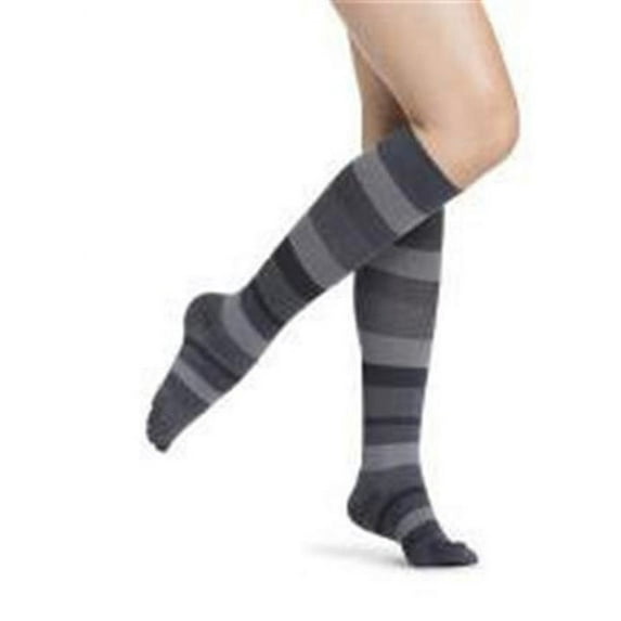 Sigvaris 832CSSW17 Microfiber Shades Closed Toe Compression Socks for Womens, Graphite Stripe - Small Short