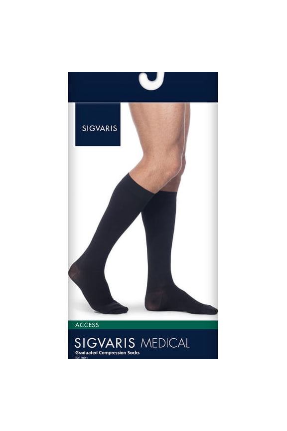 921CXSM99 15-20 mmHg Mens Access Calf High Compression Socks, Black - Extra Large -Short