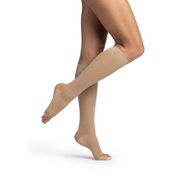 Sigvaris 981 Dynaven Sheer Open Toe Knee Highs - 15-20 mmHg Beige SS