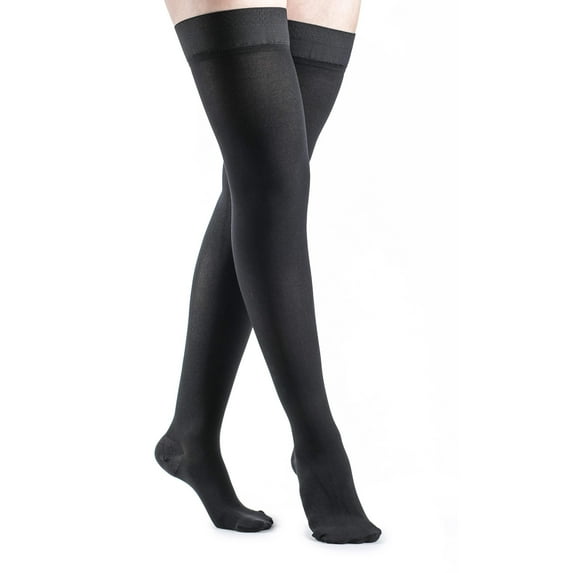 Sigvaris Dynaven 971 15-20 Women's Closed Toe Thigh High Compression Stockings w/Grip Top Black XL