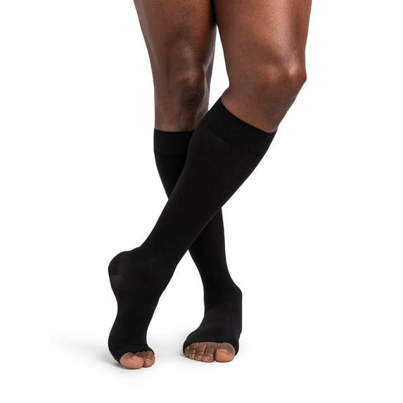 Sigvaris Dynaven 972 Access 20-30 Open Toe Knee High Compression Stockings Black LL Long