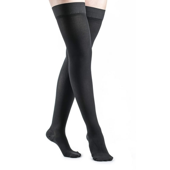 Sigvaris Dynaven 973 Access Women's 30-40 Closed Toe Thigh High Compression Stockings w/Grip Top Black MS Short