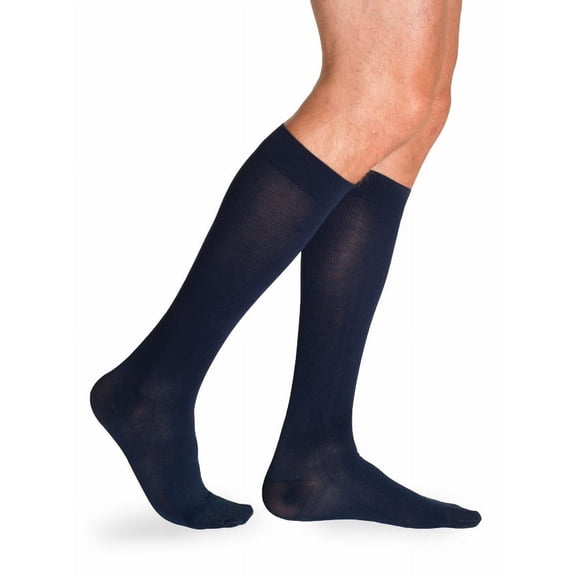 Sigvaris Essential 232 Cotton Men's 20-30 Closed Toe Knee High Compression Stockings Navy SL Long