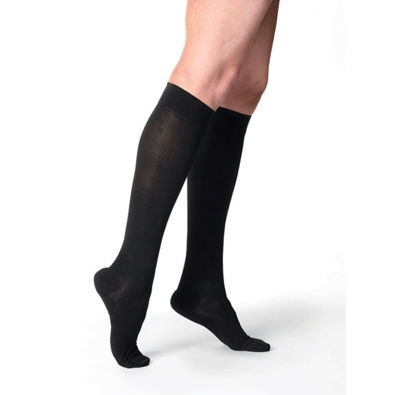 Sigvaris Essential 233 Cotton Women's 30-40 Closed Toe Knee High Compression Stockings w/Grip Top Black MS Short