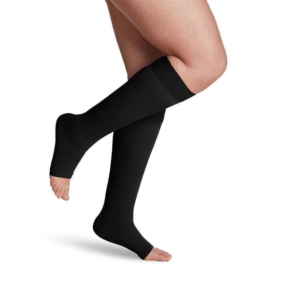 Sigvaris Essential 862 Opaque Open Toe Knee Highs w/GripTop - 20-30 mmHg Long Black LL