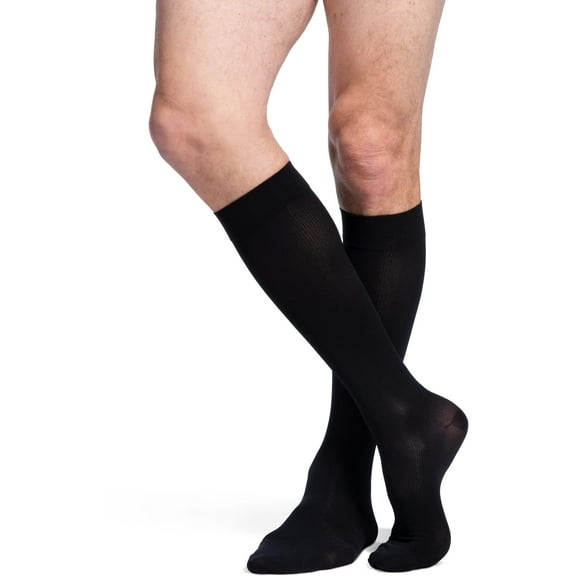 Sigvaris Essential 862 Select Opaque Men's 20-30 Closed Toe Knee High Compression Stockings w/Grip Top Black ML Long