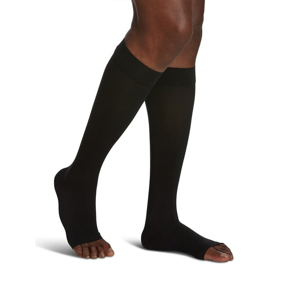 Sigvaris Essential 863 Opaque Open Toe Knee Highs - 30-40 mmHg (Plus) Long Plus Black ML