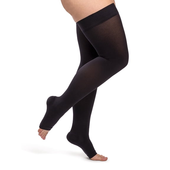 Sigvaris Essential 863 Opaque Open Toe Thigh Highs w/Grip Top - 30-40 mmHg Short Black SS