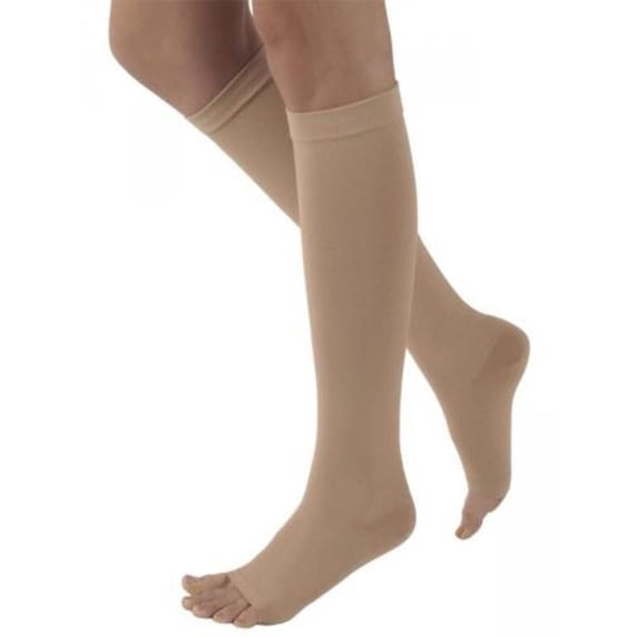 Sigvaris Specialty 503 Rubber Series 30-40 Open Toe Knee High Compression Stockings Beige X2 Long