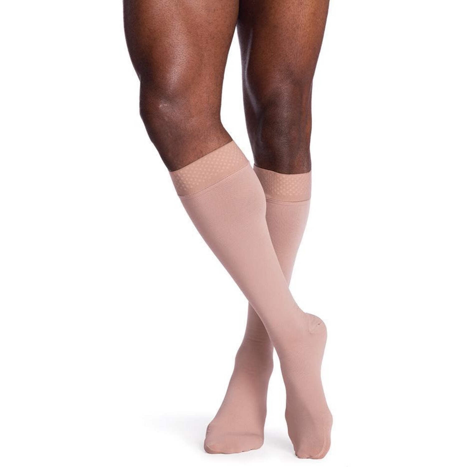 Sigvaris Specialty 552 Secure Men's 20-30 Closed Toe Knee High Compression Stockings w/Silicone Band Beige G2 Long