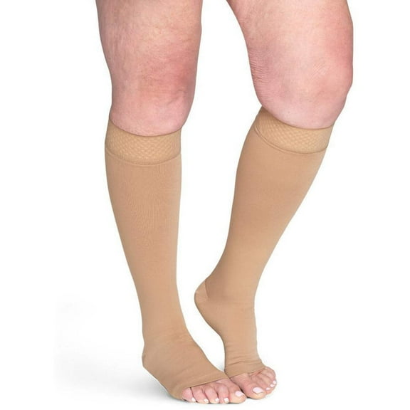 Sigvaris Specialty 552 Secure Unisex 20-30 Open Toe Knee High Compression Stockings w/Silicone Band Beige M1 Short