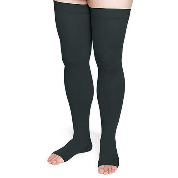 Sigvaris Specialty 552 Secure Unisex 20-30 Open Toe Thigh High Compression Stockings w/Silicone Band Black G2 Long