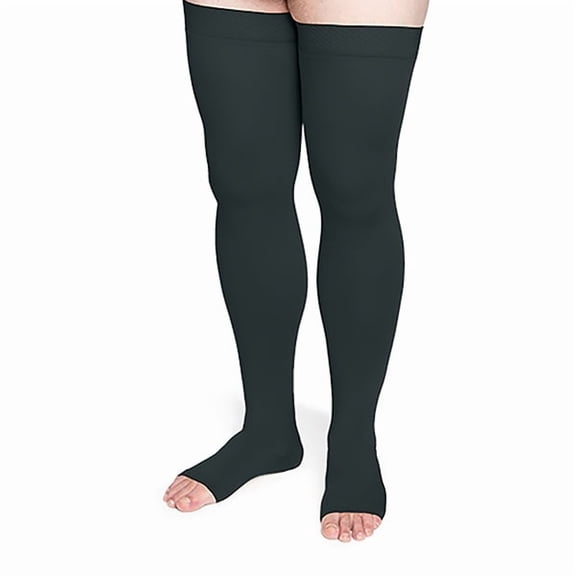 Sigvaris Specialty 553 Secure Unisex 30-40 Open Toe Thigh High Compression Stockings w/Silicone Band Beige L1 Short