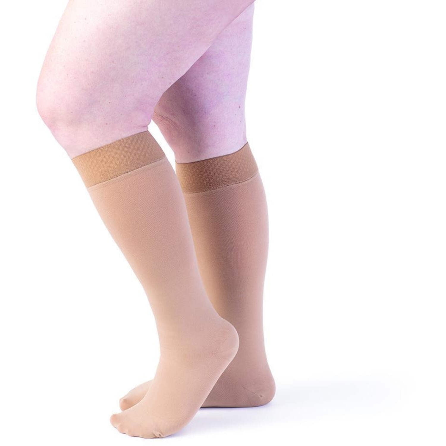 Sigvaris Specialty 554 Secure Women's 40-50 Closed Toe Knee High Compression Stockings w/Silicone Band Beige M1 Short