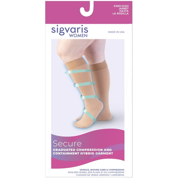 Sigvaris Specialty 554 Secure Women's 40-50 Closed Toe Knee High Compression Stockings w/Silicone Band Beige M2 Long