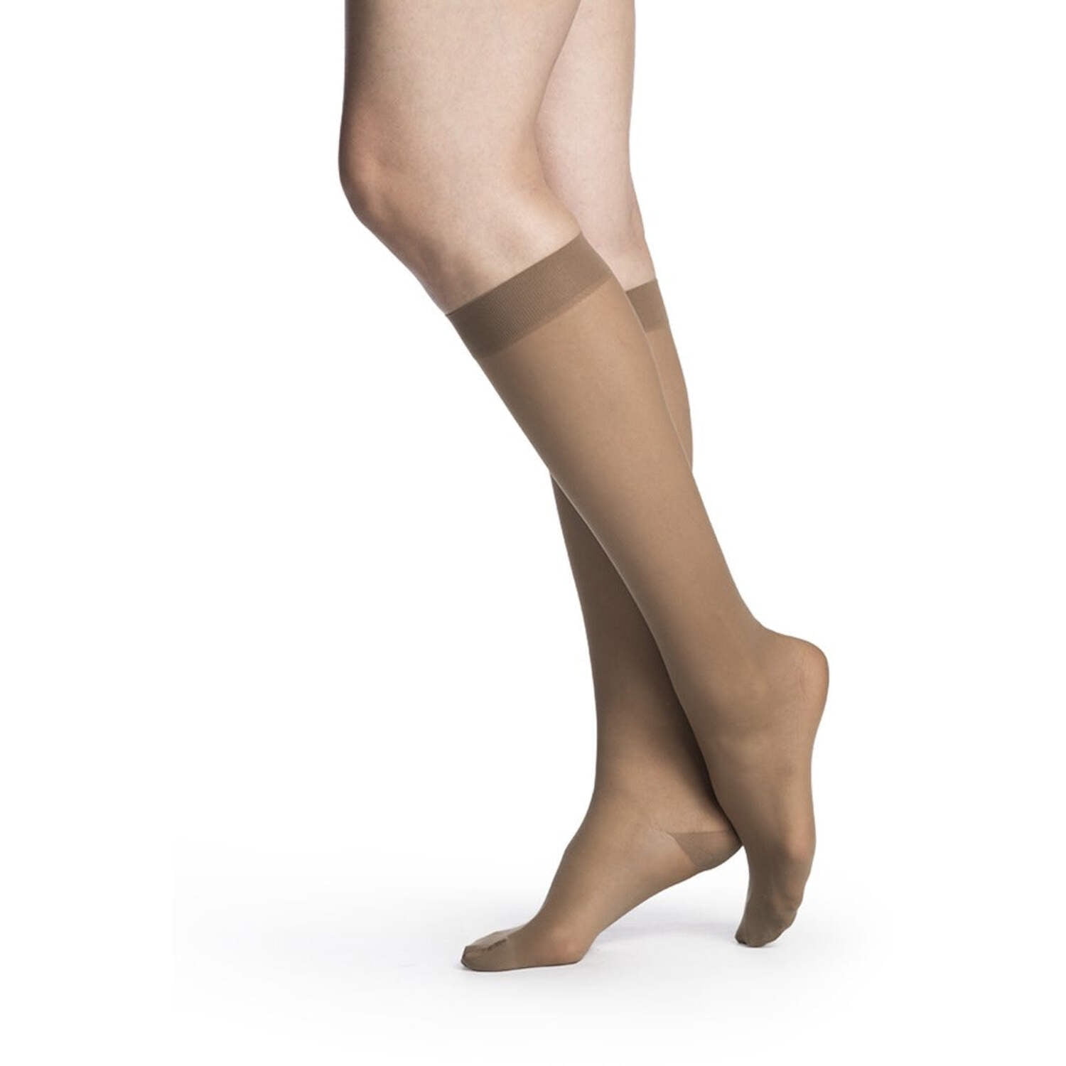 Sigvaris Style 781 Sheer 15-20 Closed Toe Knee High Compression Stockings Cafe LL Long