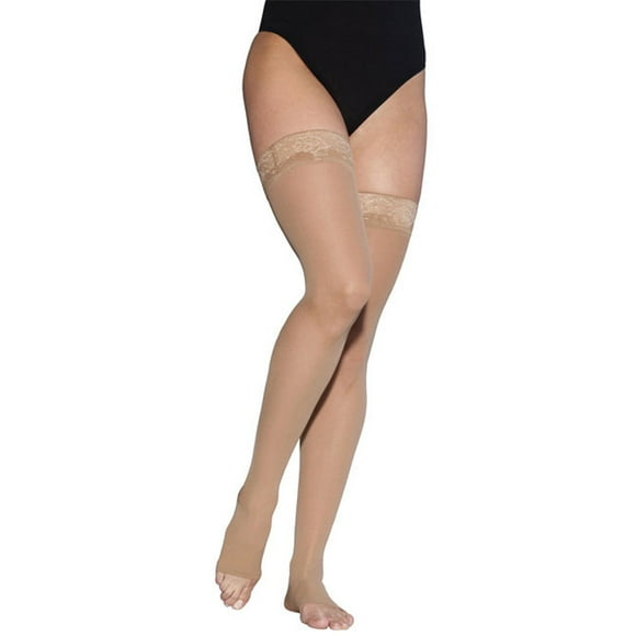 Sigvaris Style 781 Sheer Open Toe Thigh Highs w/Grip Top - 15-20 mmHg Short  Black MS
