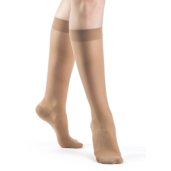 Sigvaris Style 782 Sheer 20-30 Closed Toe Knee High Compression Stockings Suntan ML Long