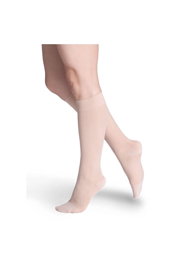 Style 782 Sheer 20-30 Closed Toe Knee High Compression Stockings Warm Sand LS Short