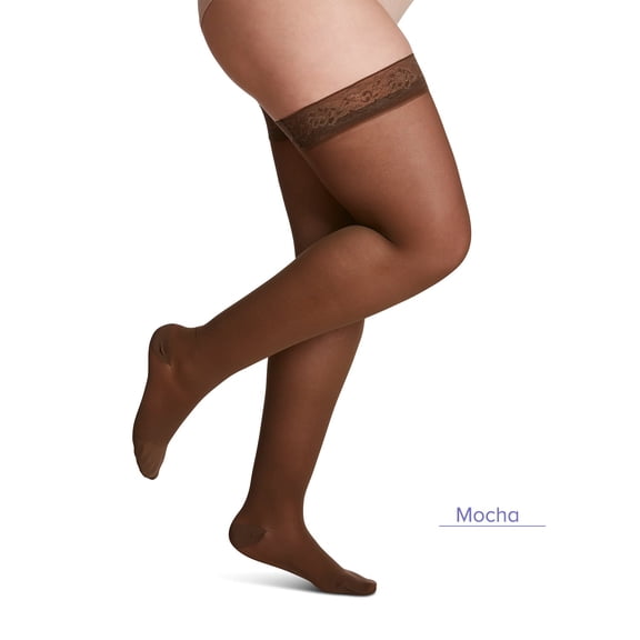 Sigvaris Style 782 Sheer 20-30 Closed Toe Thigh High Compression Stockings w/Grip Top Mocha LL Long