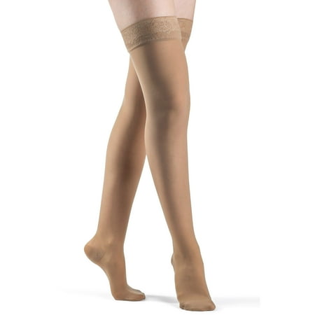Sigvaris Style 782 Sheer 20-30 Closed Toe Thigh High Compression Stockings w/Grip Top Suntan ML Long