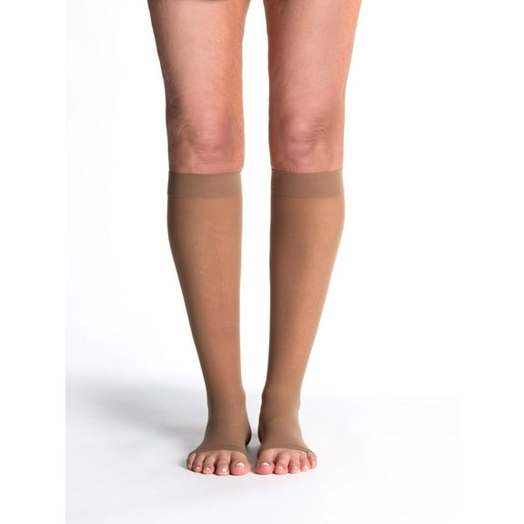 Sigvaris Style 782 Sheer 20-30 Open Toe Knee High Compression Stockings Cafe LL Long