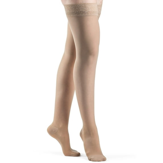 Sigvaris Style 783 Sheer 30-40 Closed Toe Thigh High Compression Stockings w/Grip Top Natural SS Short