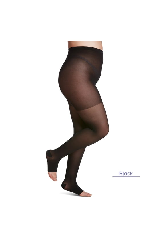 Style 783 Sheer 30-40 Open Toe Compression Pantyhose Black SS Short