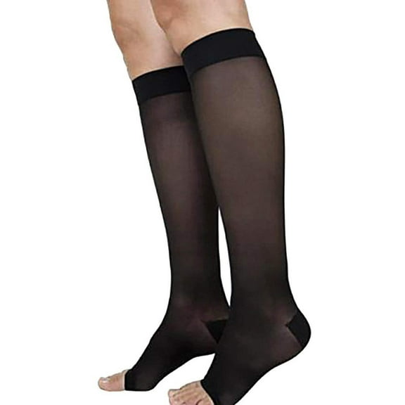 Sigvaris Style 783 Sheer 30-40 Open Toe Knee High Compression Stockings Black LS Short